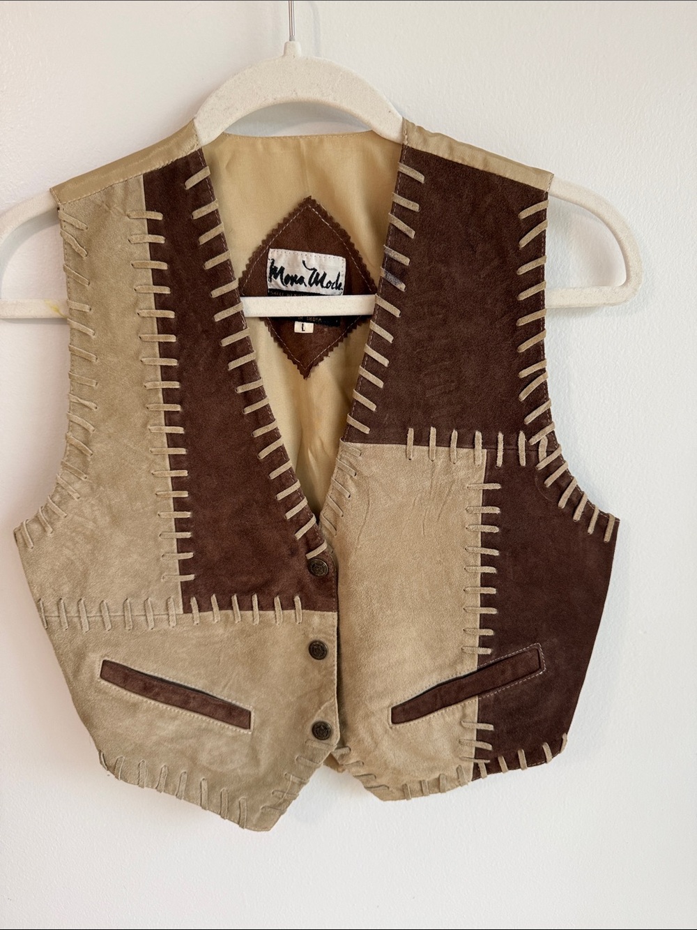 Mona Madi Suede Patchwork Vest in Two-Tone Brown